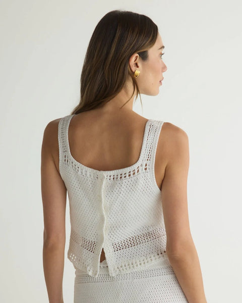 Bella Dahl Button Back Crochet Top in White