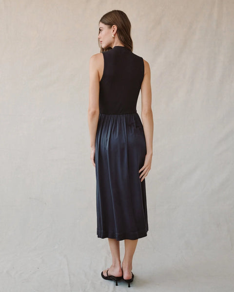Bella Dahl Sleeveless Mock Neck Mixed Dress in Obsidian Stone
