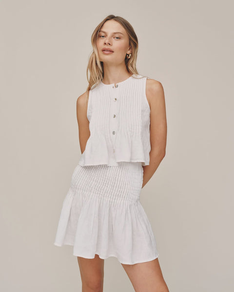 Bella Dahl Sleeveless Linen Pintuck Top in White