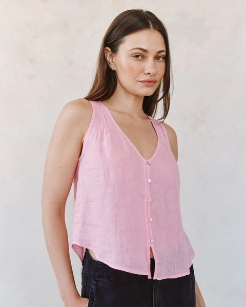 Bella Dahl Sleeveless Pintuck V-Neck Top in Rose Blush