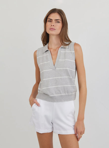 Bella Dahl Sleeveless Placket Pullover in Sea Mist Stripe