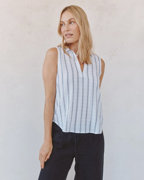Bella Dahl Sleeveless Pullover in Black and White Shadow Stripe