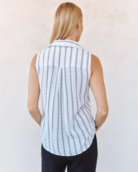 Bella Dahl Sleeveless Pullover in Black and White Shadow Stripe