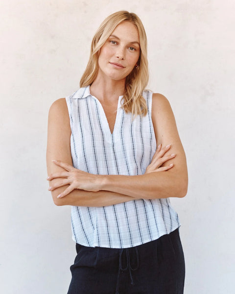Bella Dahl Sleeveless Pullover in Black and White Shadow Stripe