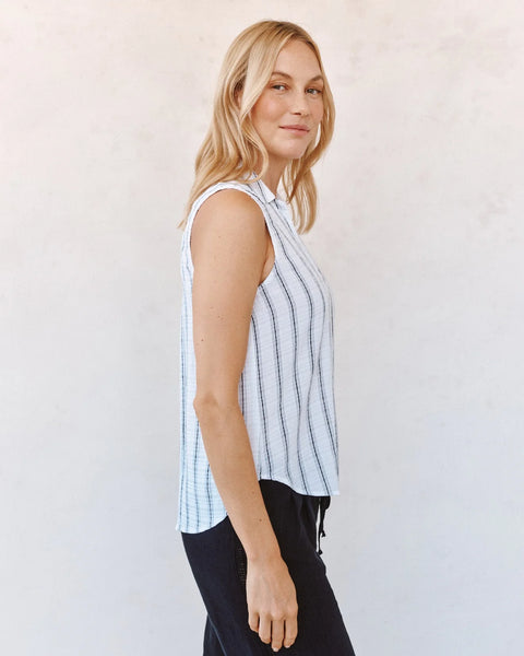 Bella Dahl Sleeveless Pullover in Black and White Shadow Stripe