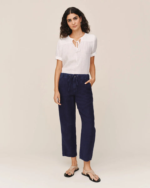Bella Dahl Soft Barrel Zip Front Linen Pant in Nautical Night