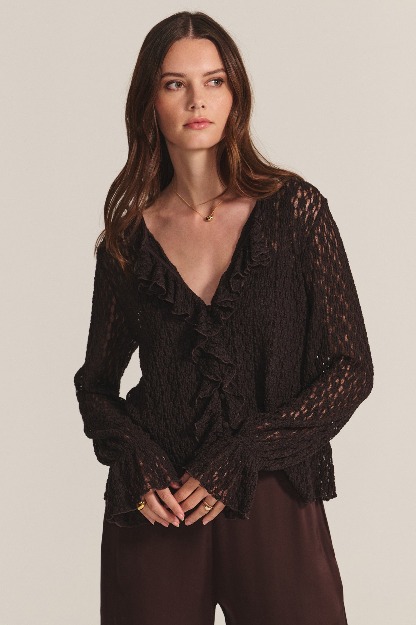 Velvet Natalie Stretch Lace Top in Chocolate