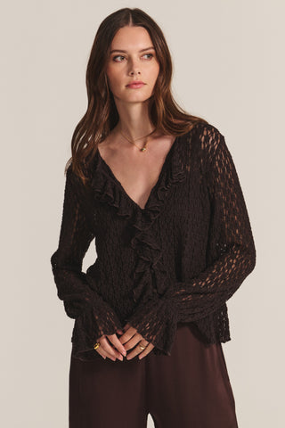 Velvet Natalie Stretch Lace Top in Chocolate