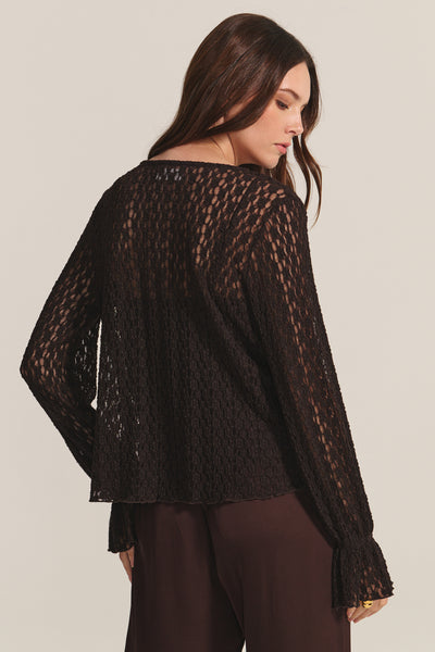 Velvet Natalie Stretch Lace Top in Chocolate