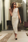 Velvet Blythe Mesh Cotton Knit Skirt in Milk
