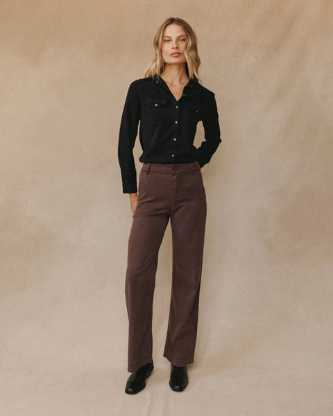 bella dahl Sydney wide leg pant in chestnut brown