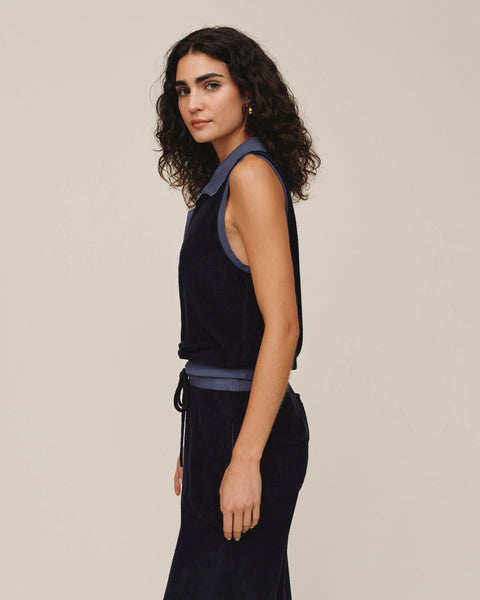Bella Dahl Terry Sleeveless Collar Top in Nautical Night