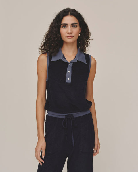 Bella Dahl Terry Sleeveless Collar Top in Nautical Night