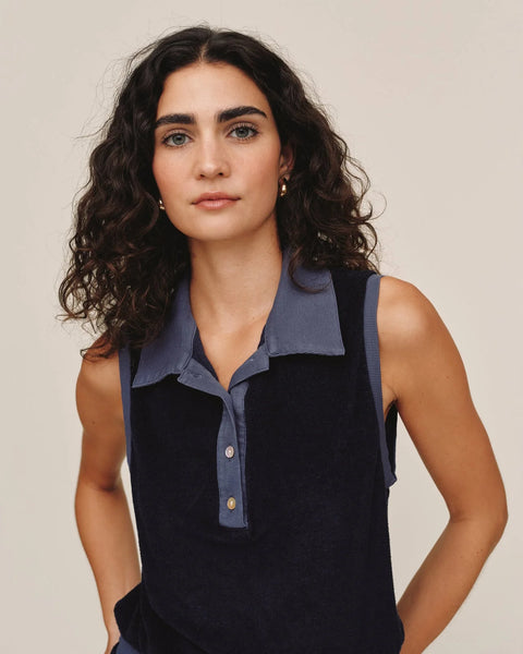 Bella Dahl Terry Sleeveless Collar Top in Nautical Night