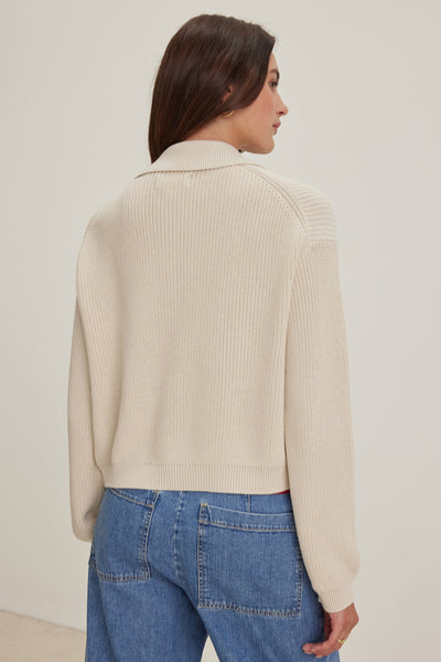 Velvet Taj07 Textured Cotton L/S Sweater in Ivory