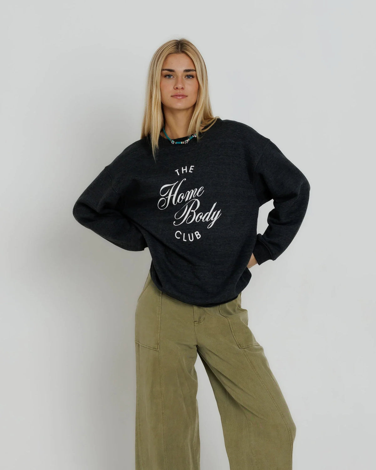 Sunny Somewhere Homebody Club Oversized Crew in Charcoal