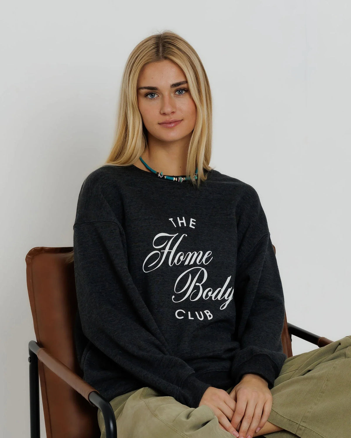 Sunny Somewhere Homebody Club Oversized Crew in Charcoal
