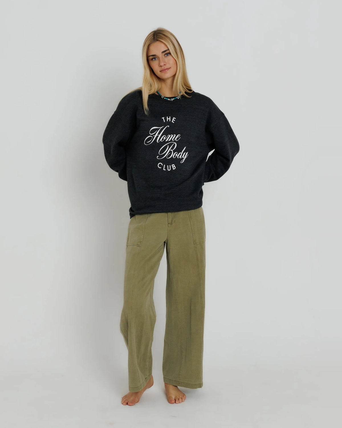 Sunny Somewhere Homebody Club Oversized Crew in Charcoal