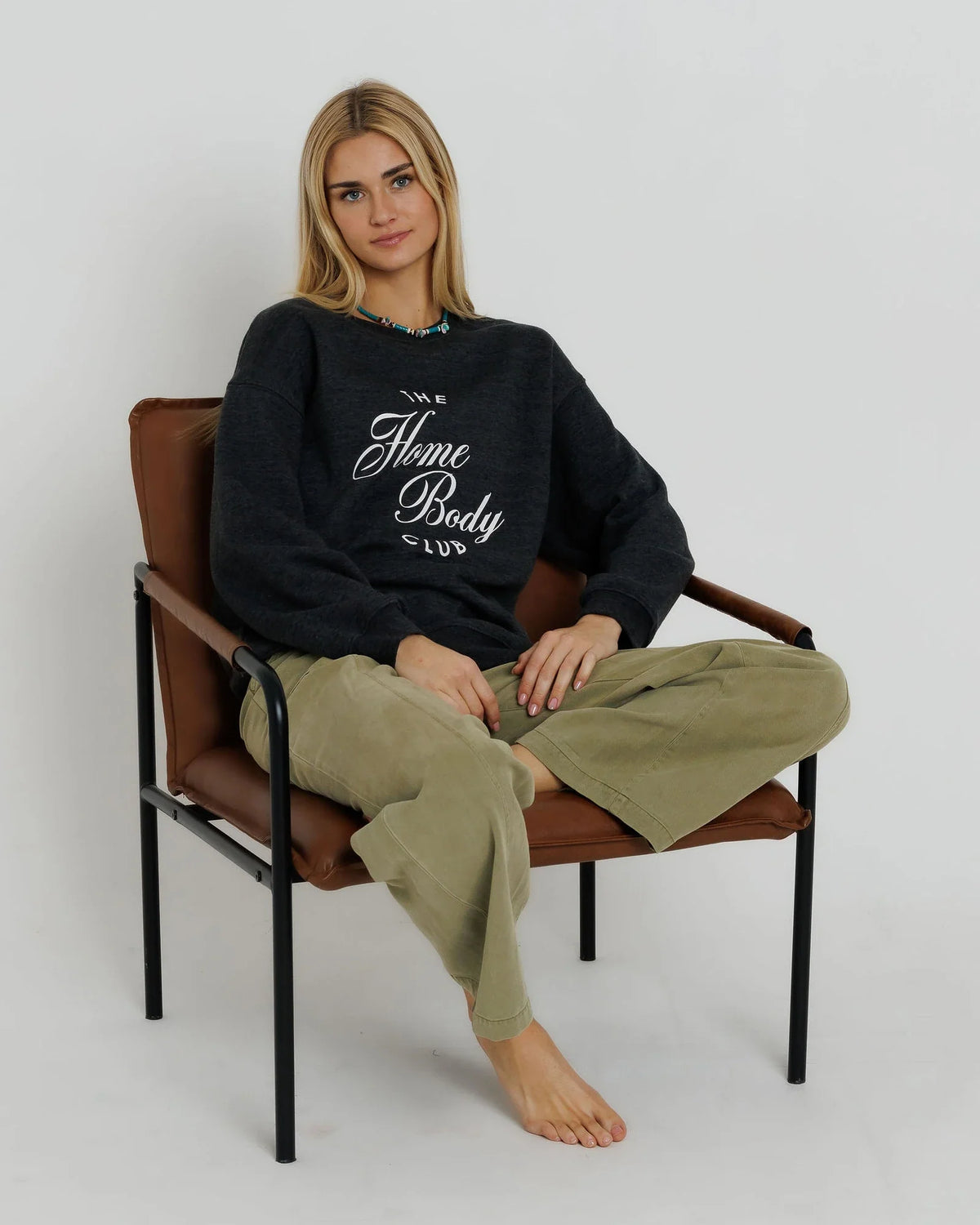 Sunny Somewhere Homebody Club Oversized Crew in Charcoal