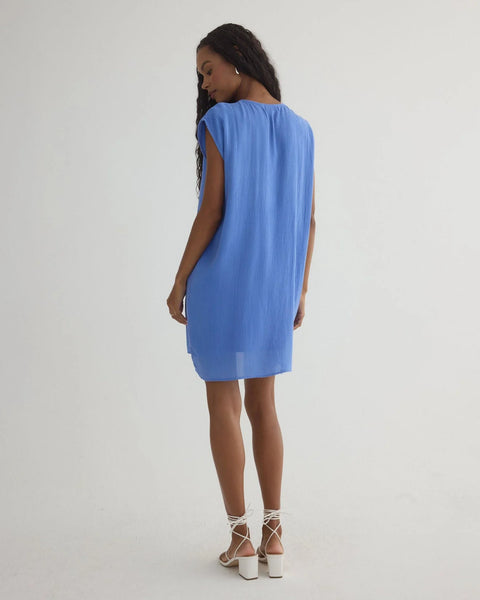 Bella Dahl Tie Front V-Neck Crinkle Dress Portofino Blue