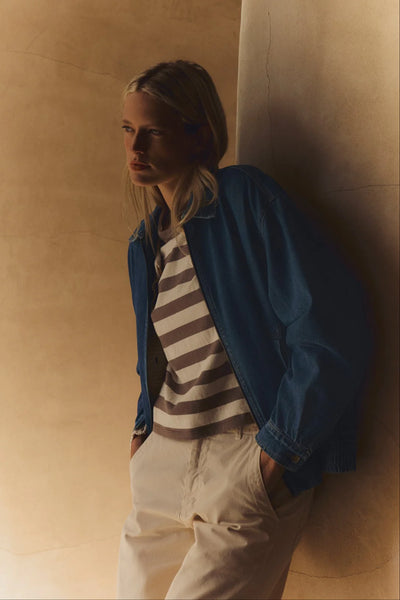 Velvet Anais Short Sleeve tee in Mocha Stripe