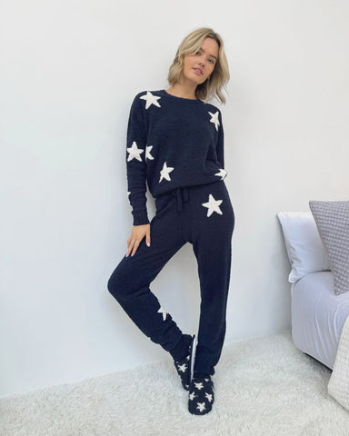 Splendid Fuzzy Sweater Lounge Set in Navy Oat Stars