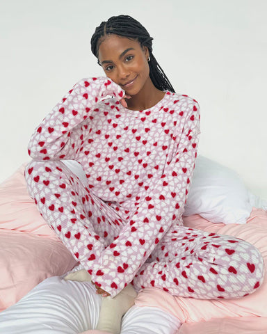 Splendid Marna Fuzzy Thermal PJ Set in Candy Heart