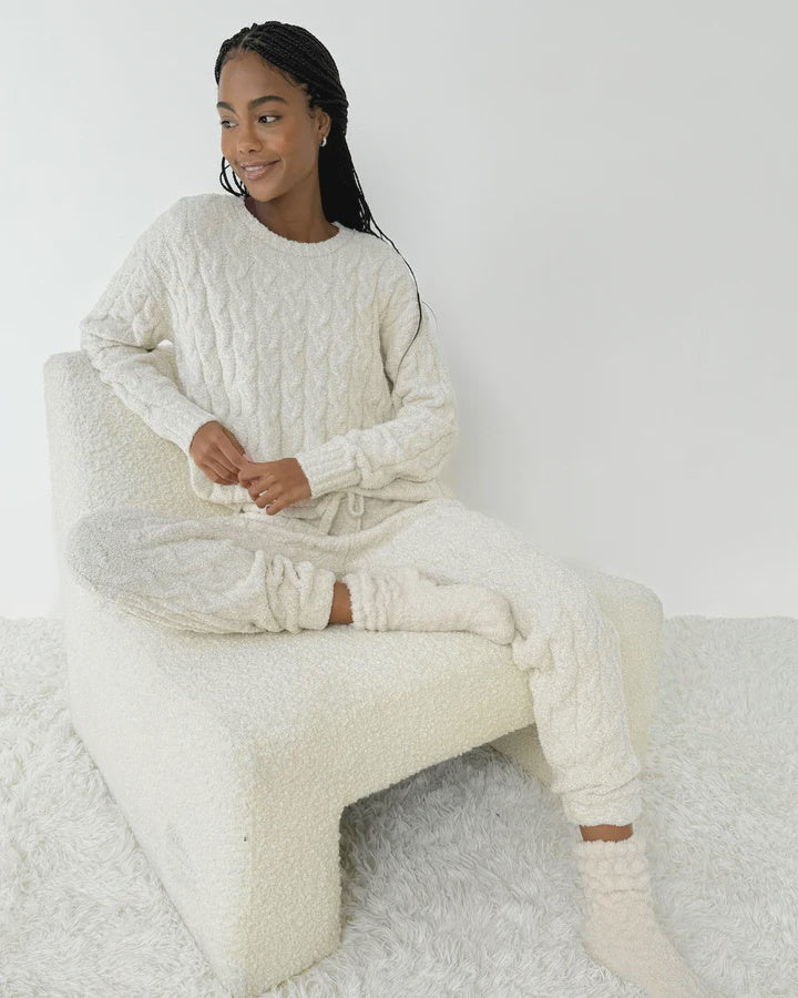 Splendid Cable Sweater Lounge Set in Oat Heather