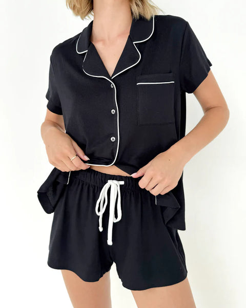 Splendid Flora Pillow Soft Short PJ Set in Black/White