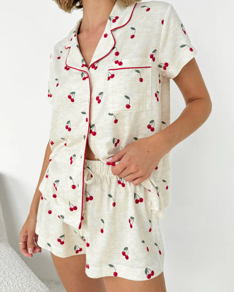 Splendid Flora Pillow Soft Short PJ Set in Cherry Toss