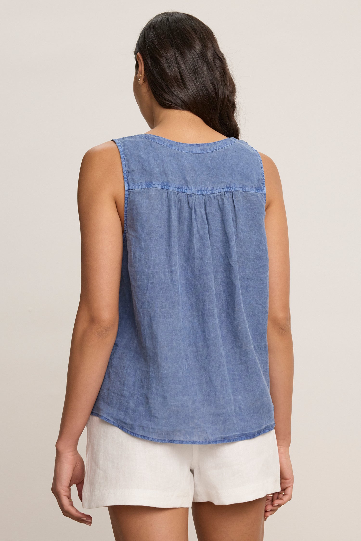 Velvet Tacy Woven Linen Sleeveless Top in Indigo