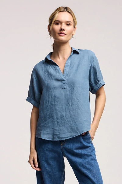 Velvet Vivica Woven Linen Top in Hailstone