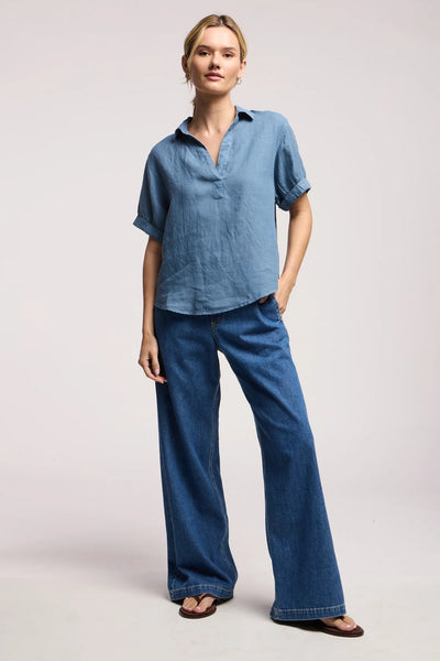 Velvet Vivica Woven Linen Top in Hailstone