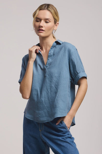 Velvet Vivica Woven Linen Top in Hailstone
