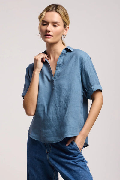 Velvet Vivica Woven Linen Top in Hailstone