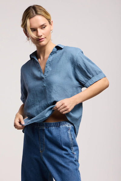 Velvet Vivica Woven Linen Top in Hailstone