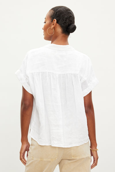 Velvet Aria Woven Linen S/S Buttonup Top in White