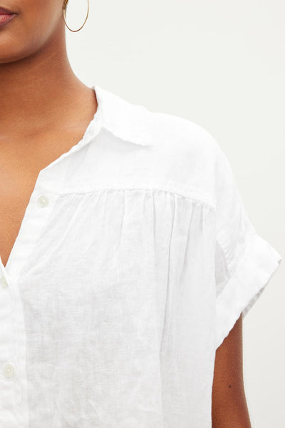 Velvet Aria Woven Linen S/S Buttonup Top in White