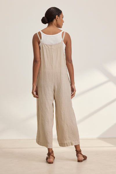 Velvet Isabel Woven Linen Patch Pocket Jumpsuit Cobble