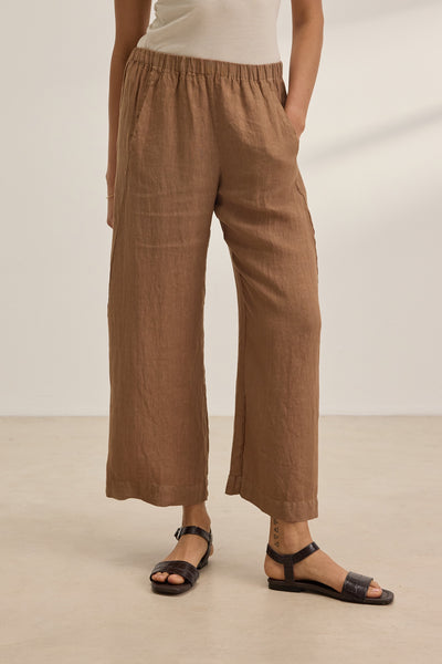 Velvet Lola03 Woven Linen Pull On Pant in Bark