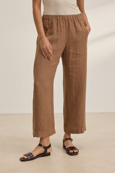 Velvet Lola03 Woven Linen Pull On Pant in Bark