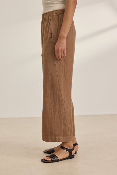 Velvet Lola03 Woven Linen Pull On Pant in Bark