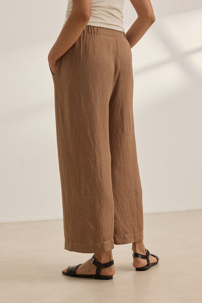 Velvet Lola03 Woven Linen Pull On Pant in Bark