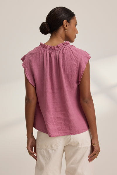 Velvet Semira07 Woven Linen Capsleeve Top in Beet