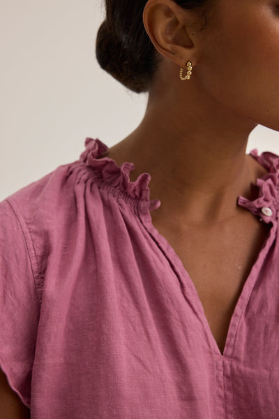 Velvet Semira07 Woven Linen Capsleeve Top in Beet