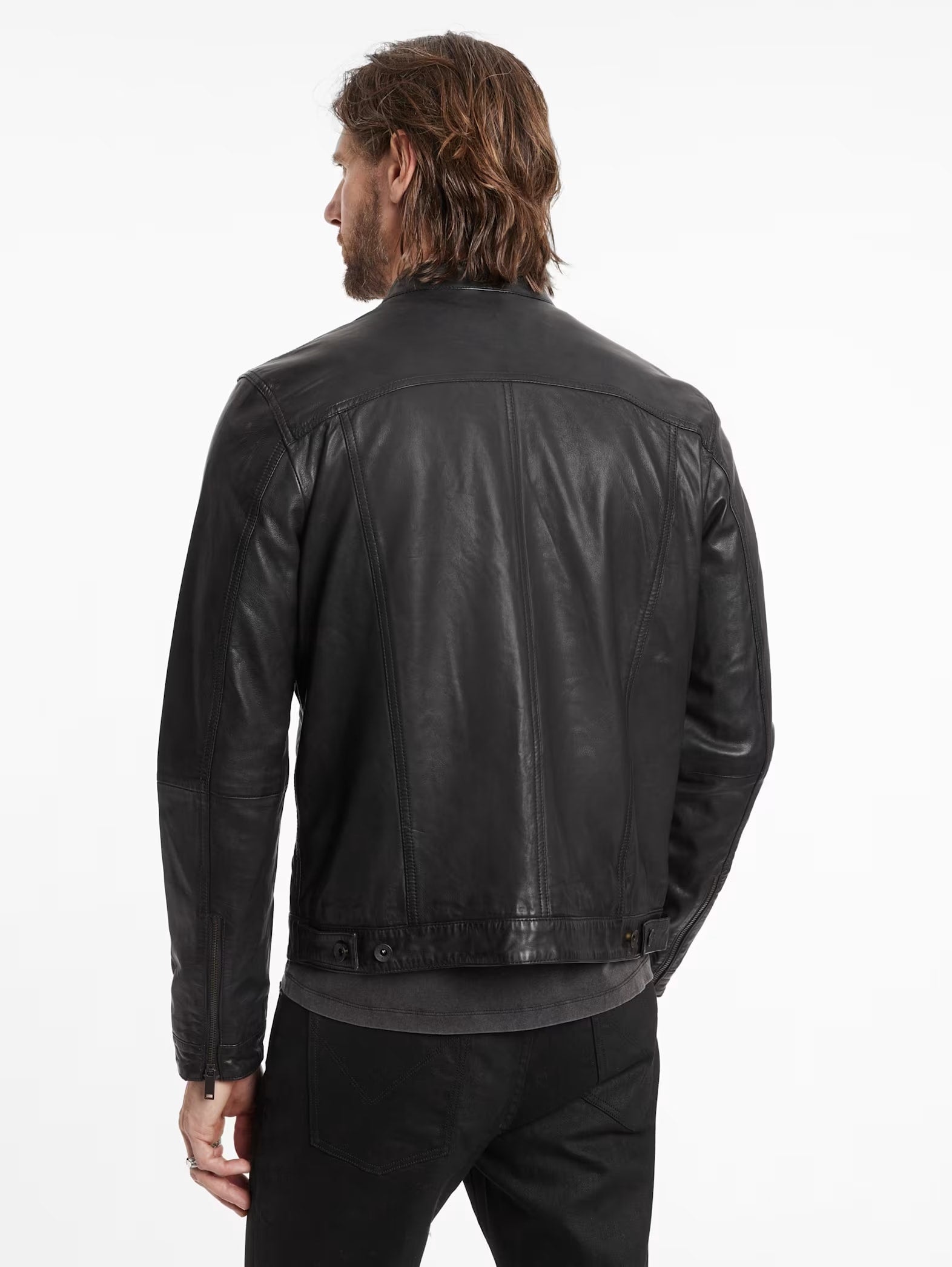 John Varvatos Brando Band Collar Leather Jacket - Black