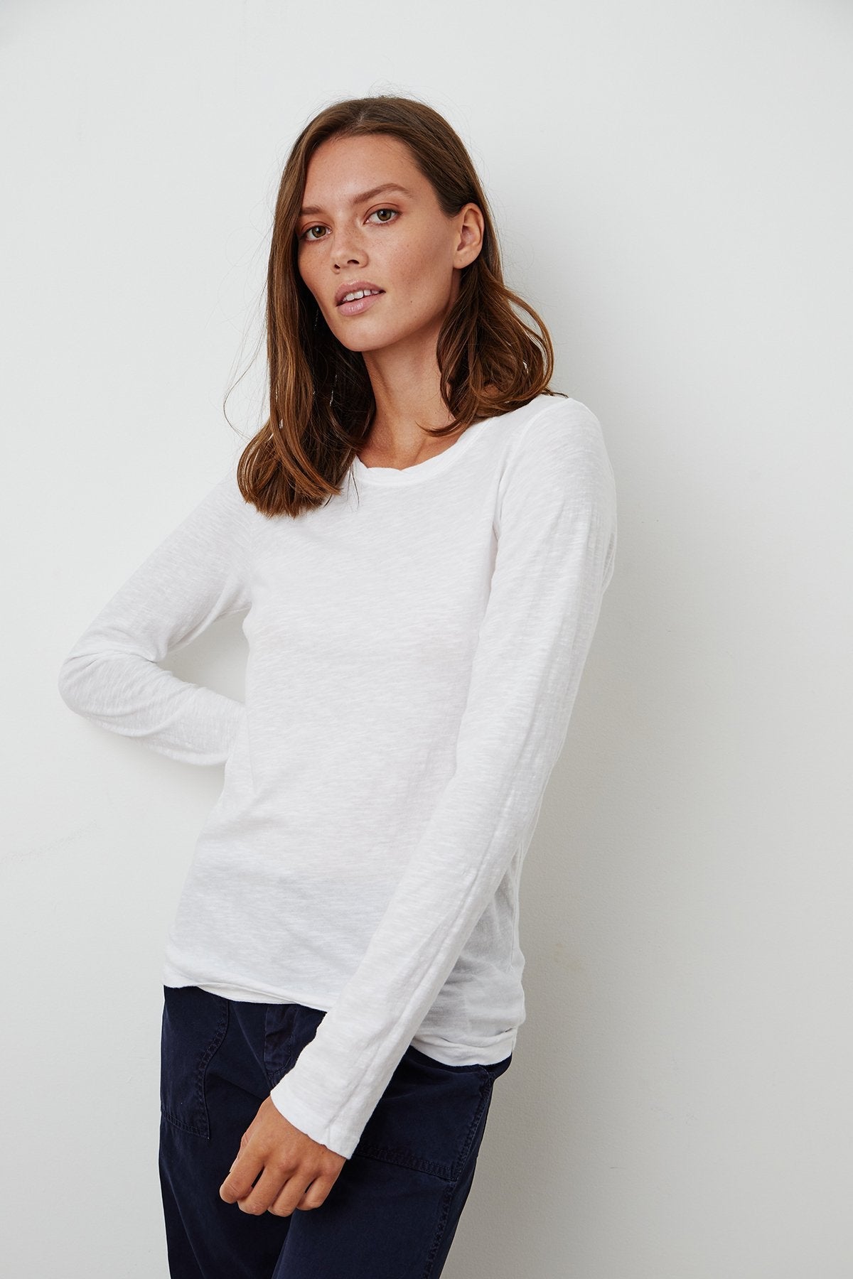 Velvet Liz Cotton Slub Long Sleeve Tee in White