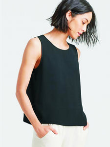 Eileen Fisher System Silk Crepe Round Neck Shell - Black or Bone