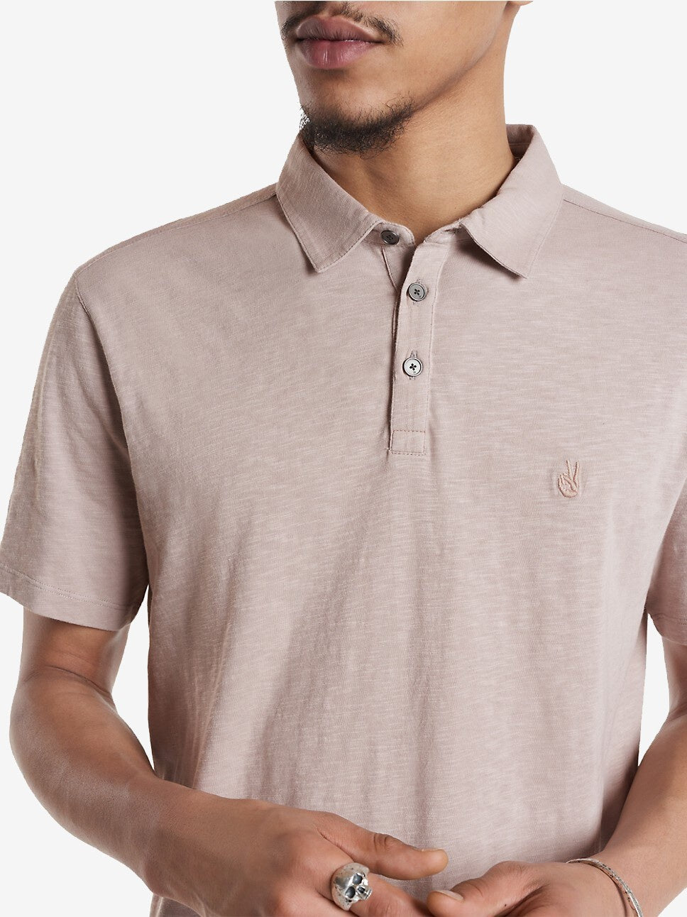 John Varvatos Victor SS Slub Peace Polo - Dried Petal