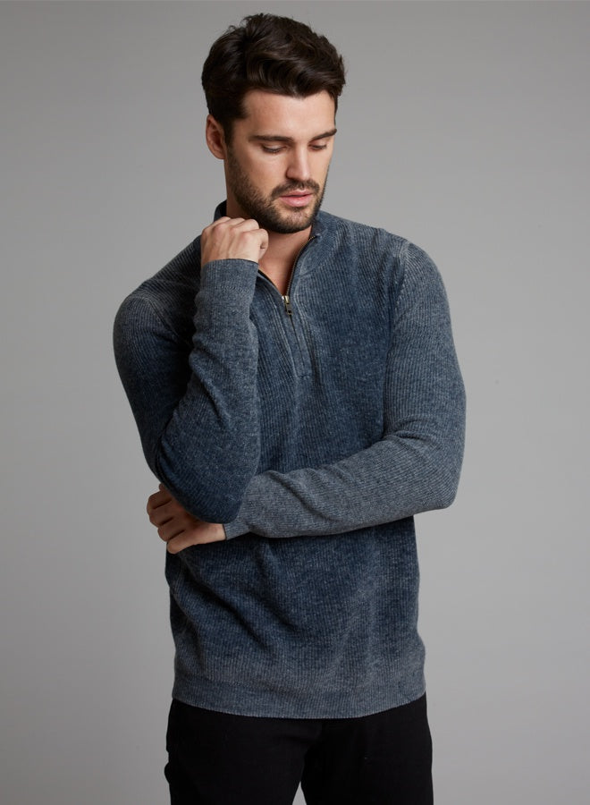 autumn cashmere Mens Inked Shaker 1/4 Zip - Blue Combo